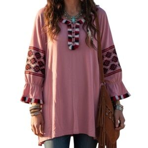 T.K Classic Cotton Linen Sz M Boho Fringed Oversized Top